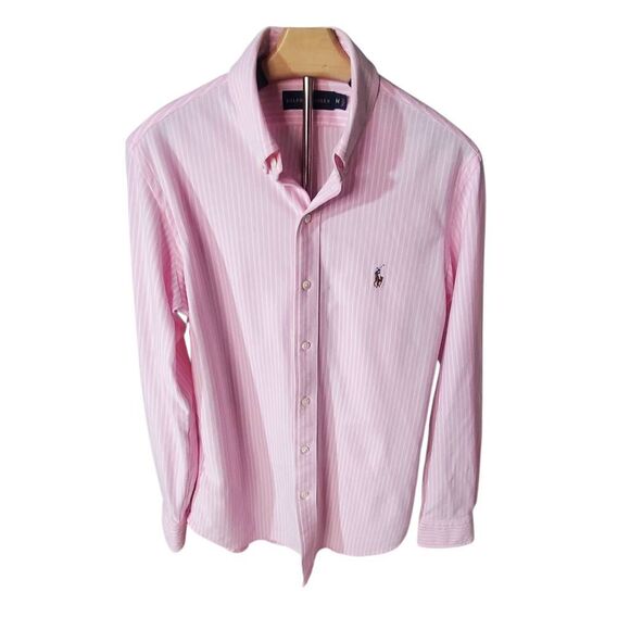 Ralph Lauren Button Down Long Sleeve Pink/White Striped Shirt Size M - Picture 1 of 9